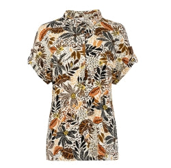 Top Annelie Top SS Cognac Mixed Palm Trees Tricot | Cognac