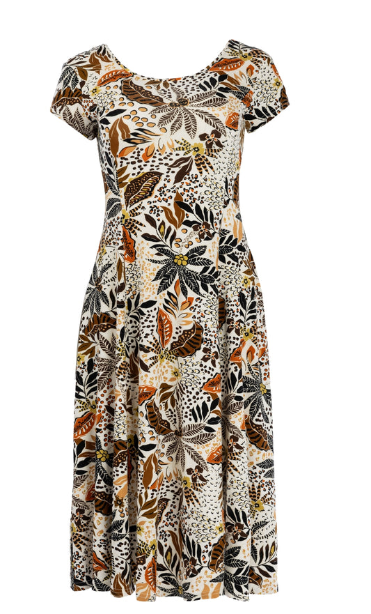 Jurkje Evy SS Long Cognac Mixed Palm Trees Tricot | Cognac