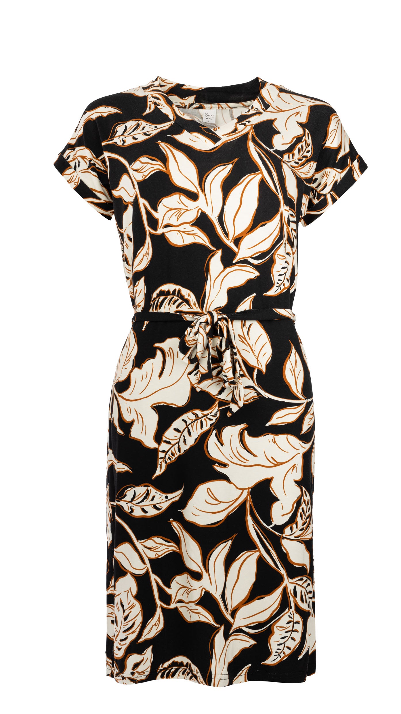 Jurk Mary SS Black Contrast Leaves Tricot | Black