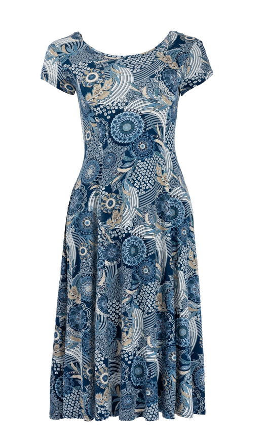 Jurk Evy SS Long Blue Fortune Wheel Tricot | Blue