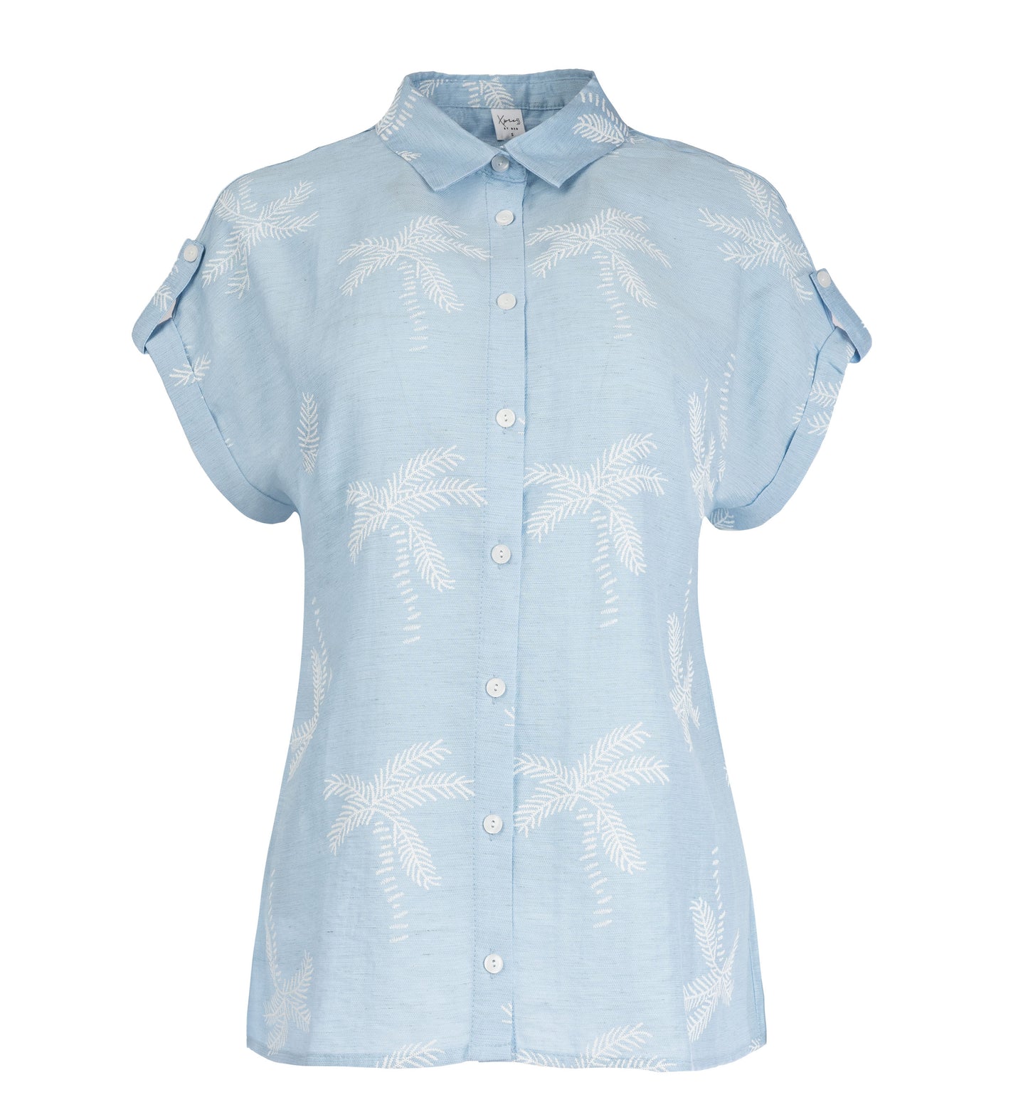 Blouse Annelie Top SS Blue Puff Print Palmtree Woven | Blue