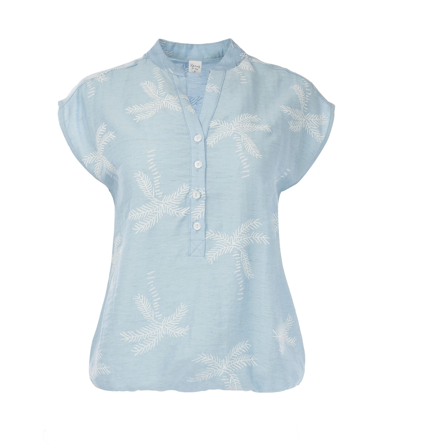 Top Lucie SL Blue Puff Print Palmtree Woven | Blue