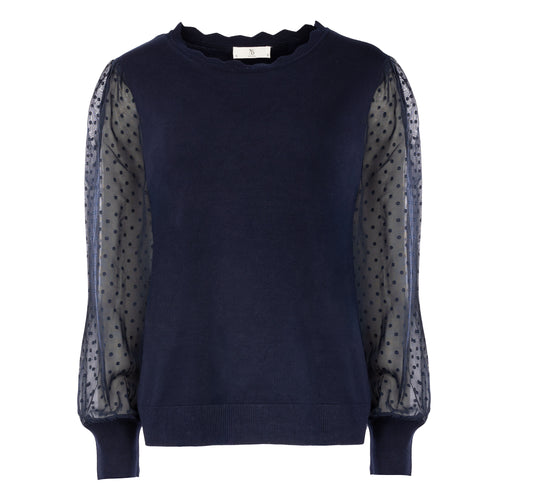 Reisa LS-RML Knit Chiffon Combi | Baritone Blue
