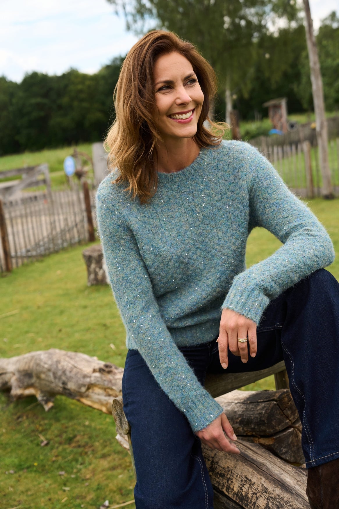 Trui Glacier LS-RMJ Sequin Knit | Green Melange