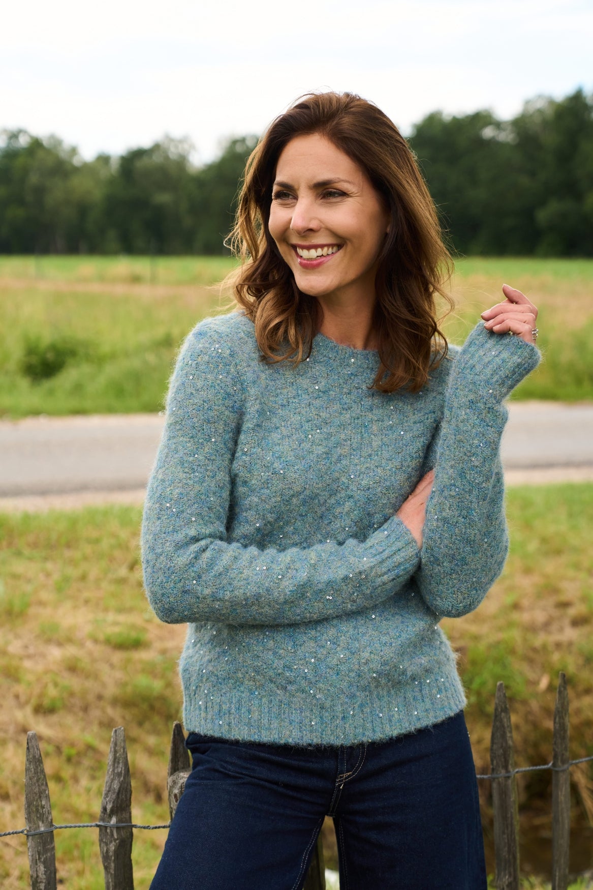 Trui Glacier LS-RMJ Sequin Knit | Green Melange
