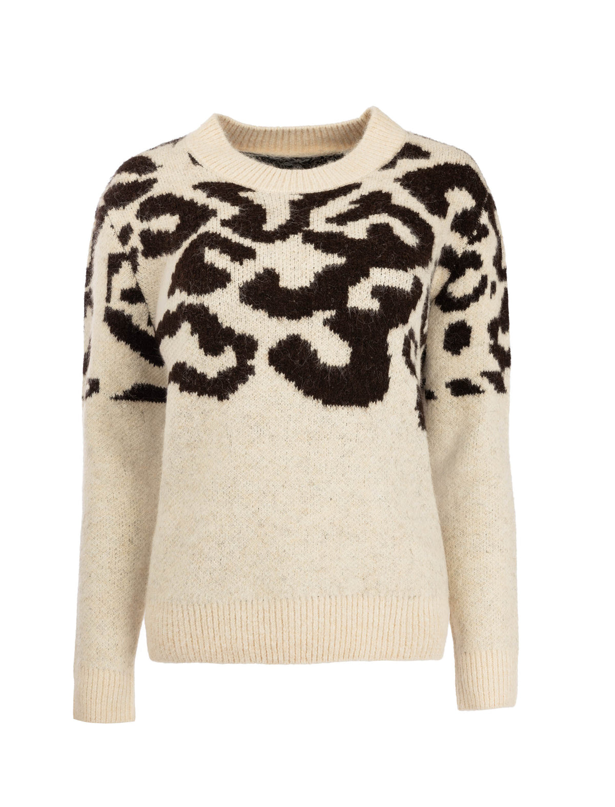 Trui Jasper LS-RMJ Leopard Jacquard Knit | Ecru-Ganache Brown