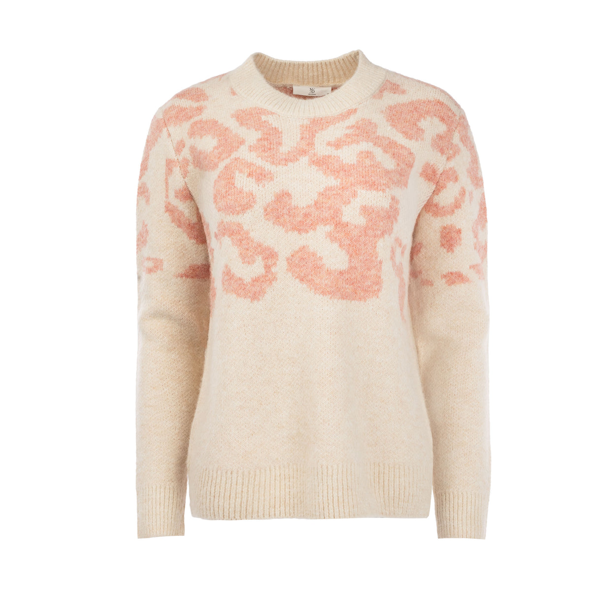 Trui Jasper LS-RMJ Leopard Jacquard Knit | Ecru-Peach Cream