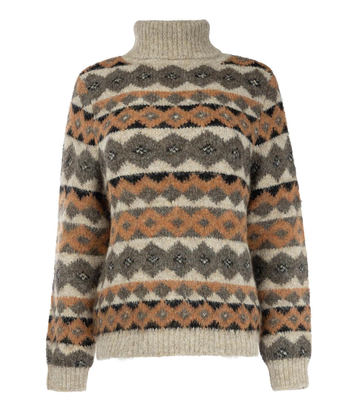 Trui Bryce LS-RMJ Fair Isle Jacquard Knit | Tan-Ginger Brown