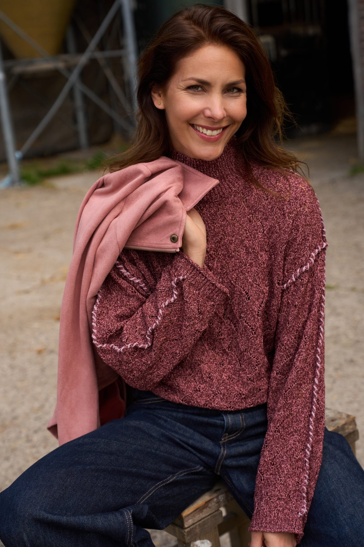 Kabeltrui Mauna LS-RMJ Two-Tone Melange Knit | Cab.Red-Blch.Mauve