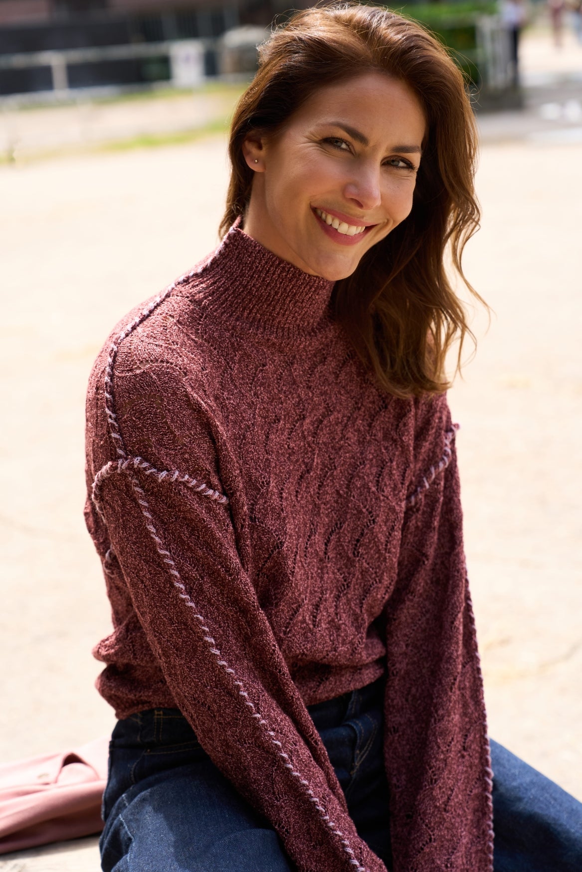 Kabeltrui Mauna LS-RMJ Two-Tone Melange Knit | Cab.Red-Blch.Mauve