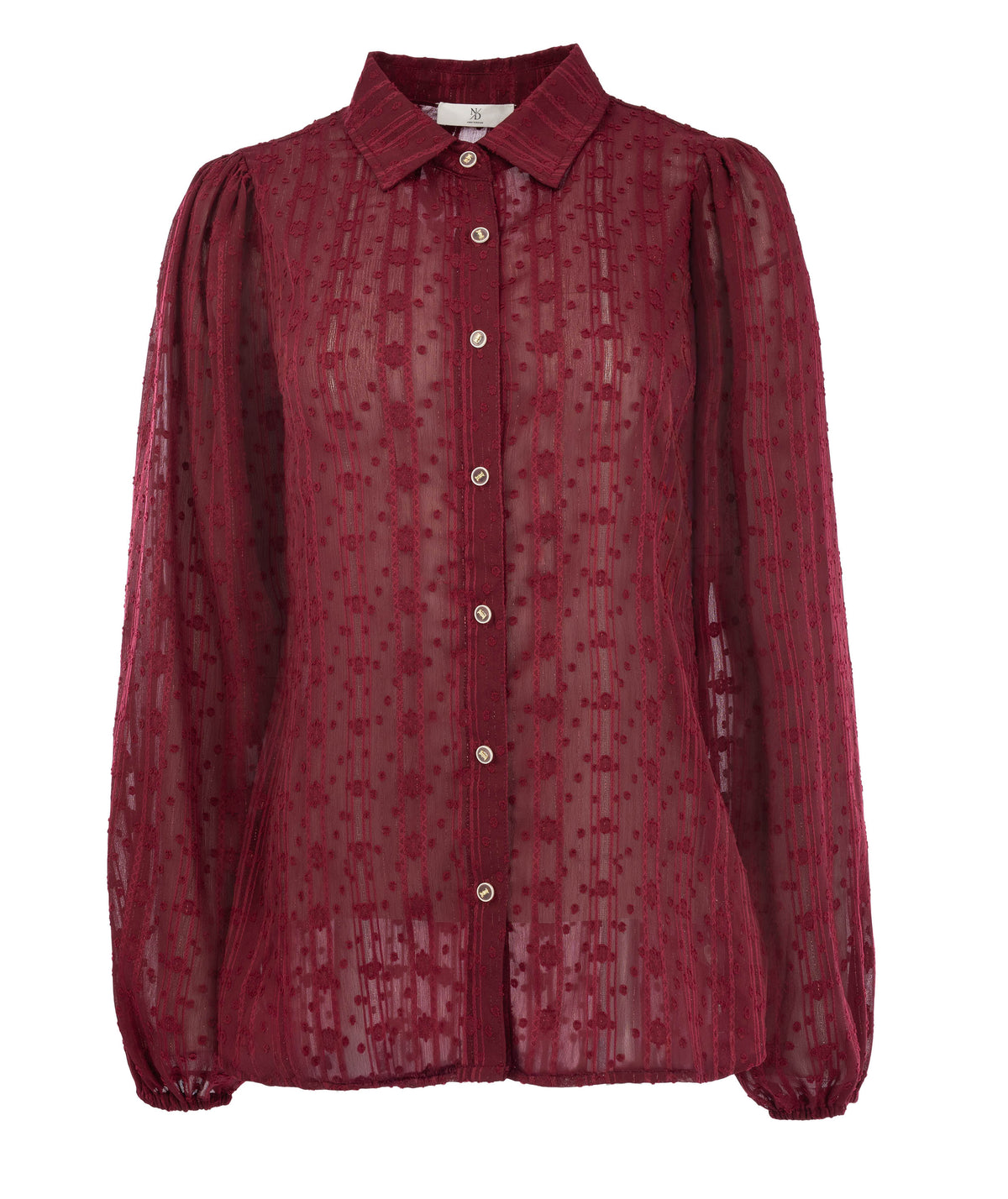 Mayliera LS-RMJ Stripe Dot Lurex Chiffon | Rhubarb Red