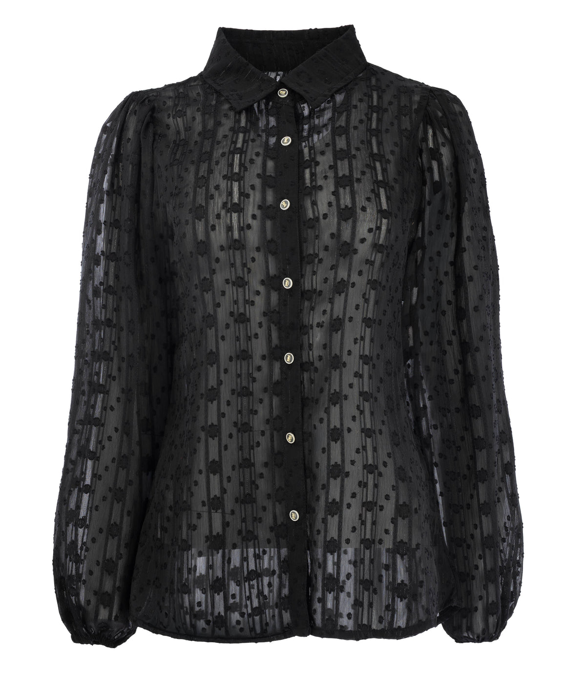 Mayliera LS-RMJ Stripe Dot Lurex Chiffon | Black