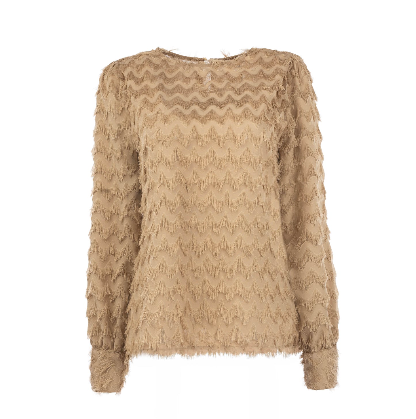 Trui Lakes LS-RMJ Chevron Chiffon Fringe | Tan