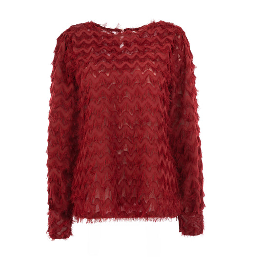 Trui Lakes LS-RMJ Chevron Chiffon Fringe | Rhubarb Red