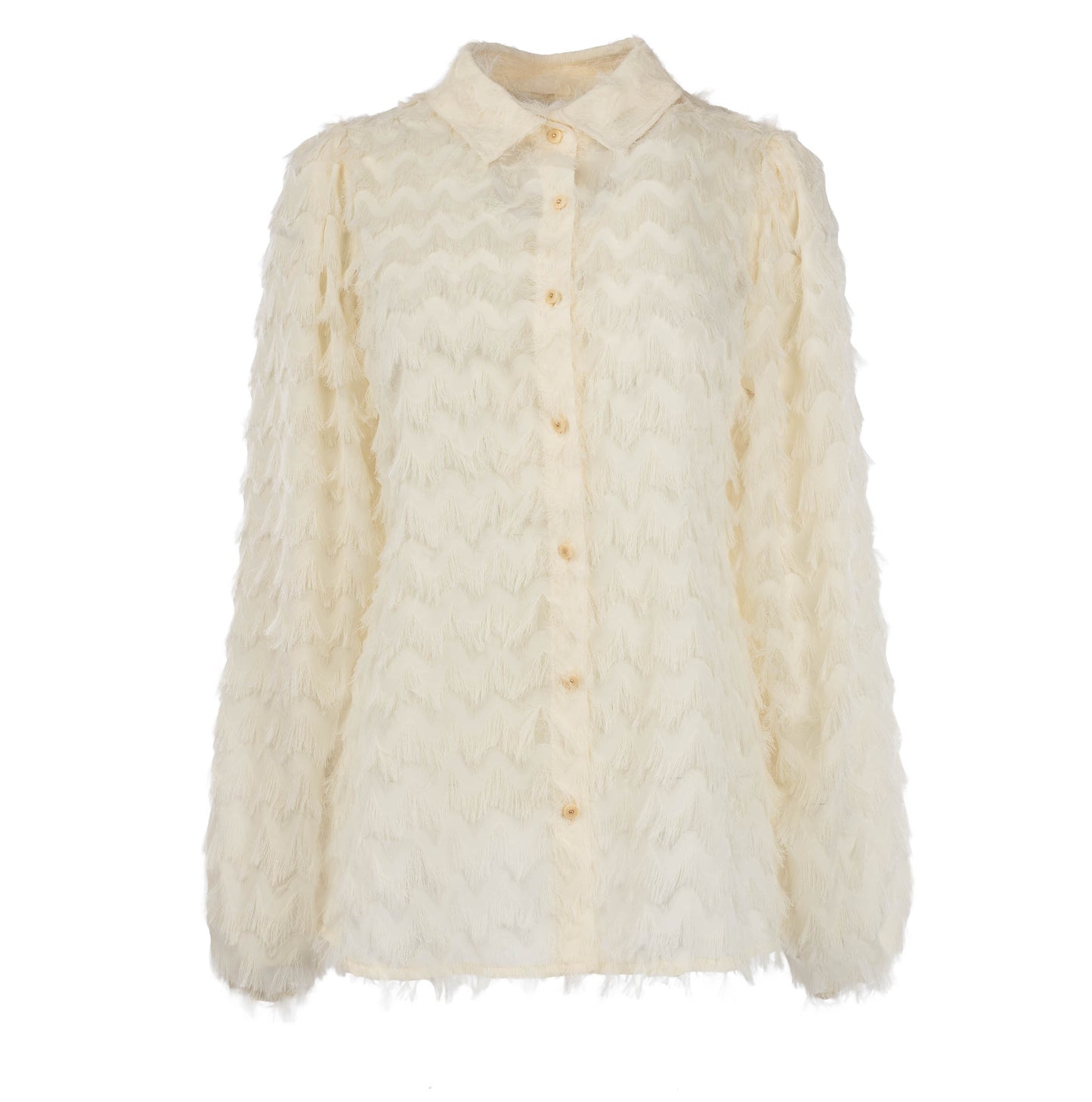 Blouse Mayliera LS-RMJ Chevron Chiffon Fringe | Ecru