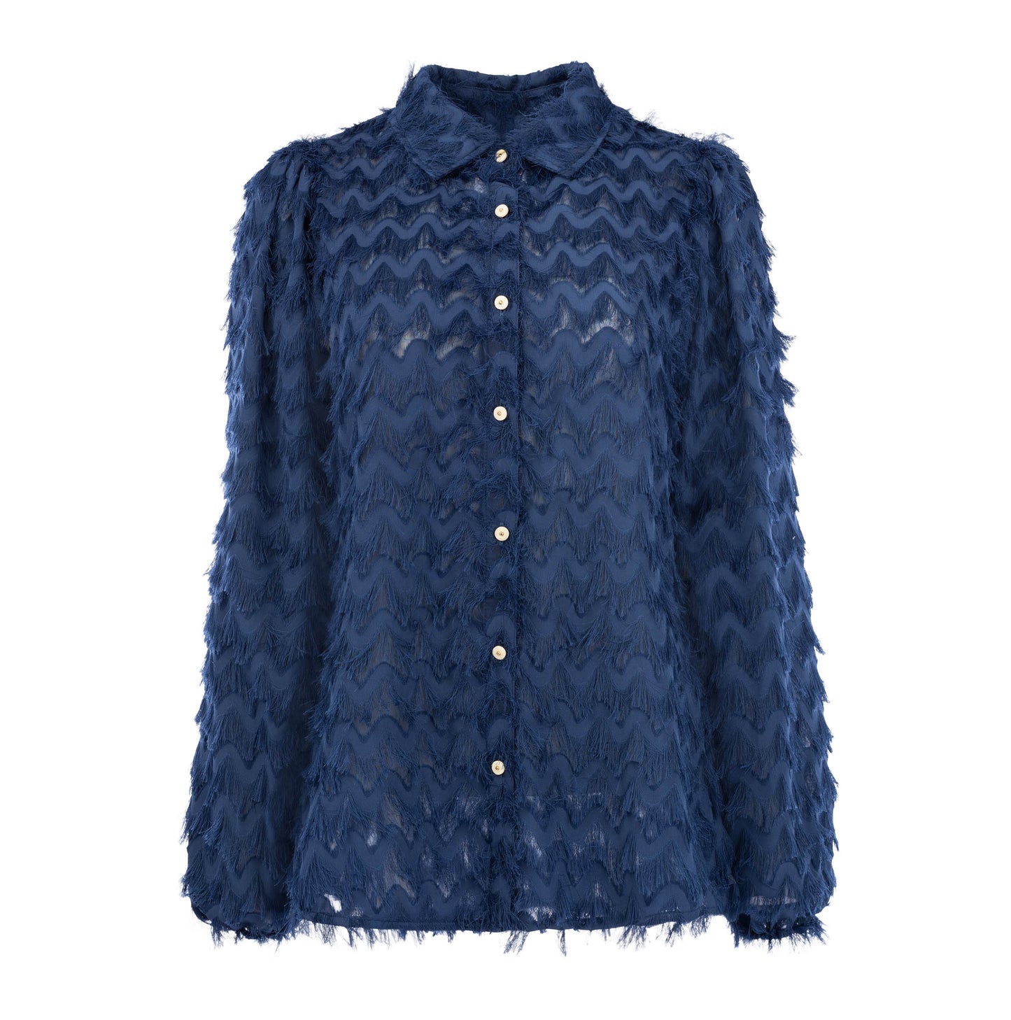 Blouse Mayliera LS-RMJ Chevron Chiffon Fringe | Bijou Blue