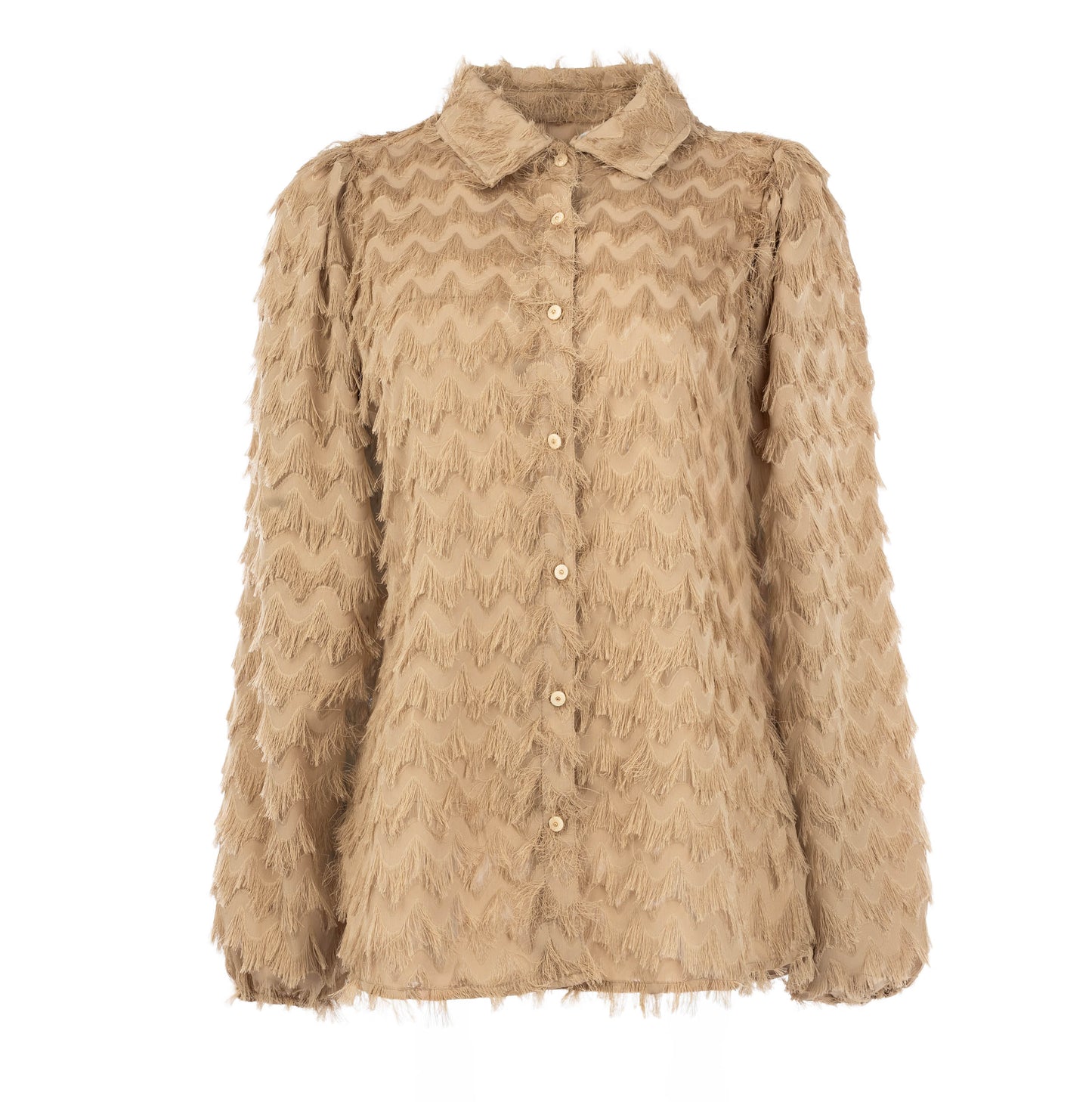 Blouse Mayliera LS-RMJ Chevron Chiffon Fringe | Tan