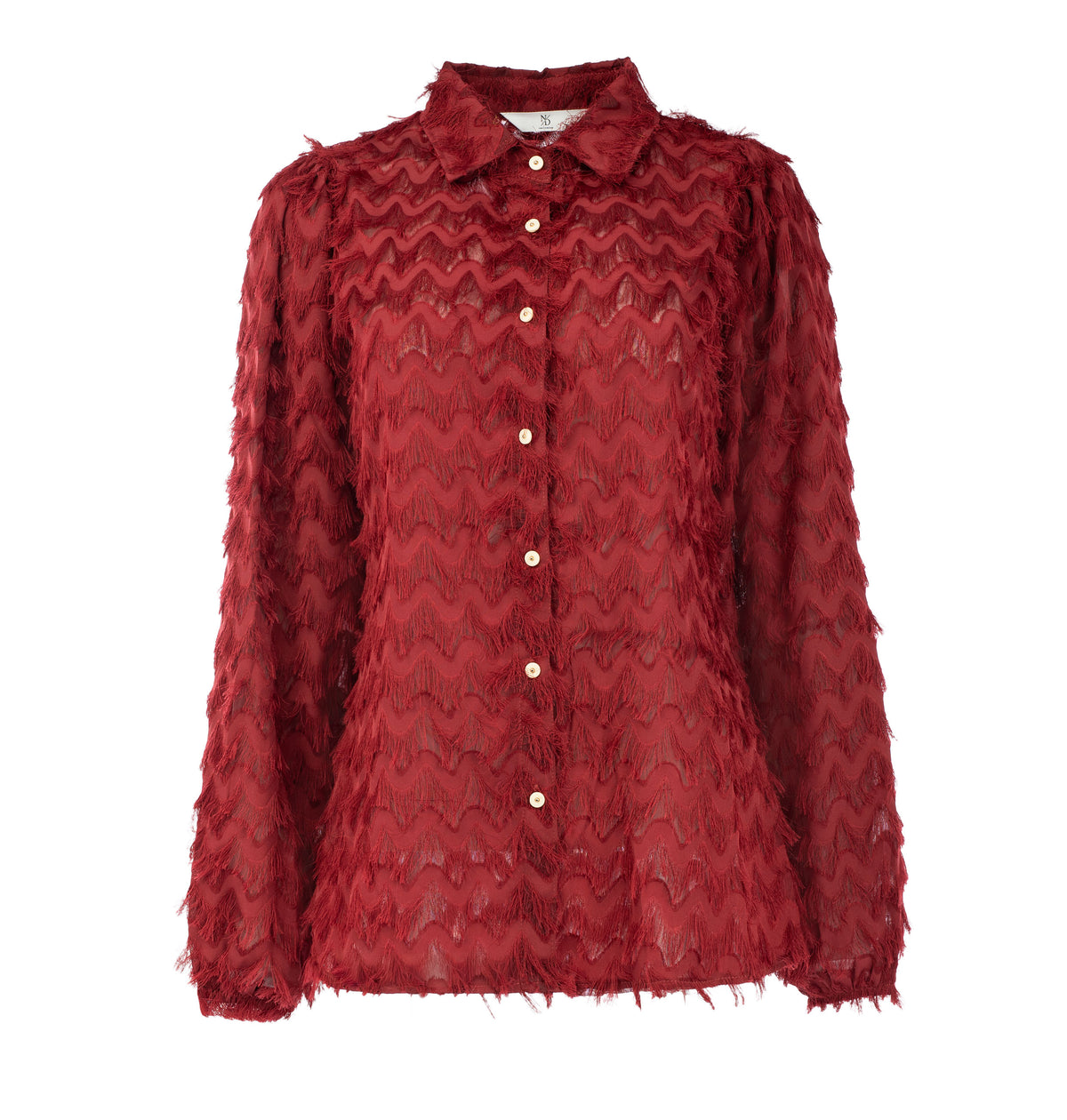 Mayliera LS-RMJ Chevron Chiffon Fringe | Rhubarb Red