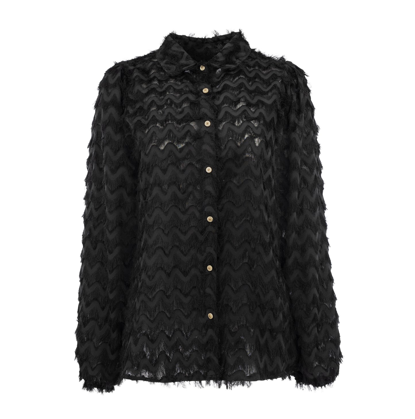 Blouse Mayliera LS-RMJ Chevron Chiffon Fringe | Black