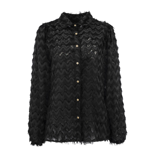 Blouse Mayliera LS-RMJ Chevron Chiffon Fringe | Black