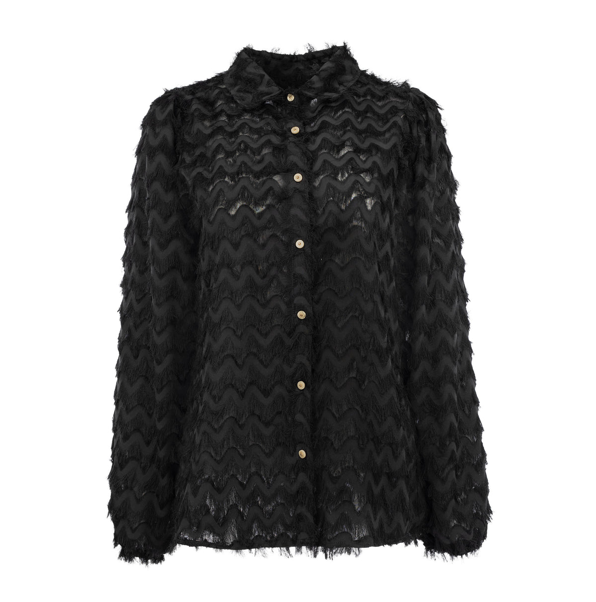 Blouse Mayliera LS-RMJ Chevron Chiffon Fringe | Black