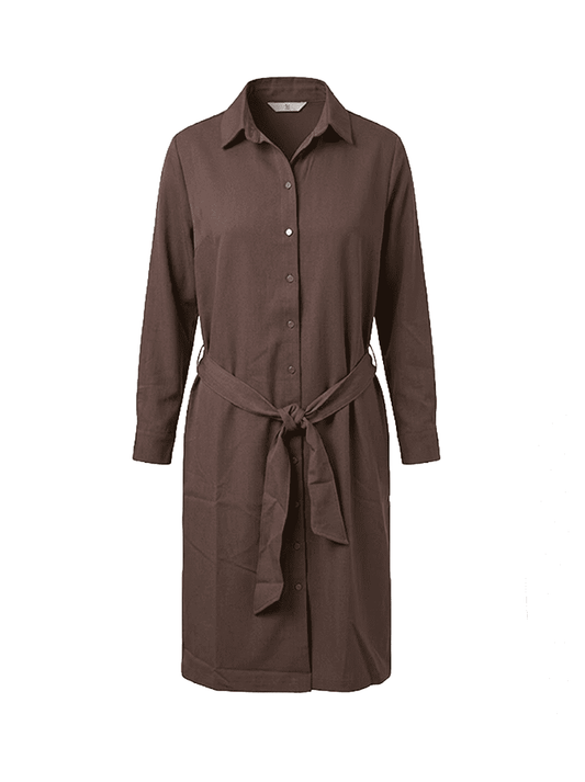 Blousejurk Zia Plain-Pocket LS Woven Stretch Twill | Ganache Brown