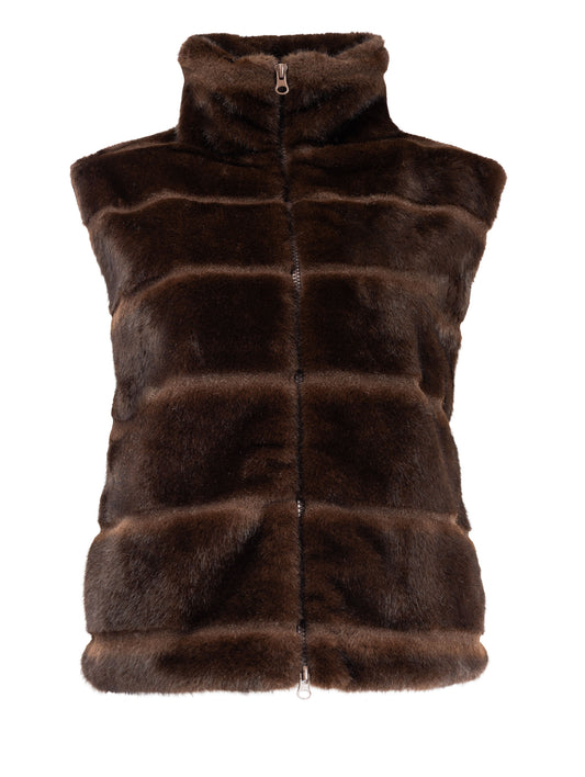 Gilet Moor SL Lines Short-RMJ Shaggy Faux Fur | Ganache Brown
