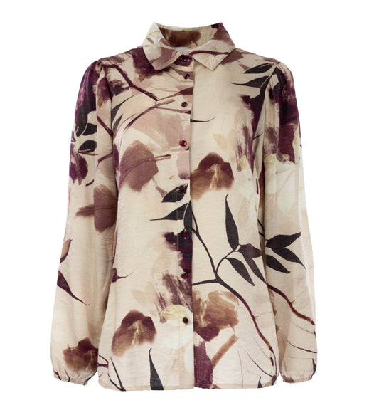 Blouse Mayliera LS Whisper Beige Soft Floral Woven | Whisper Beige