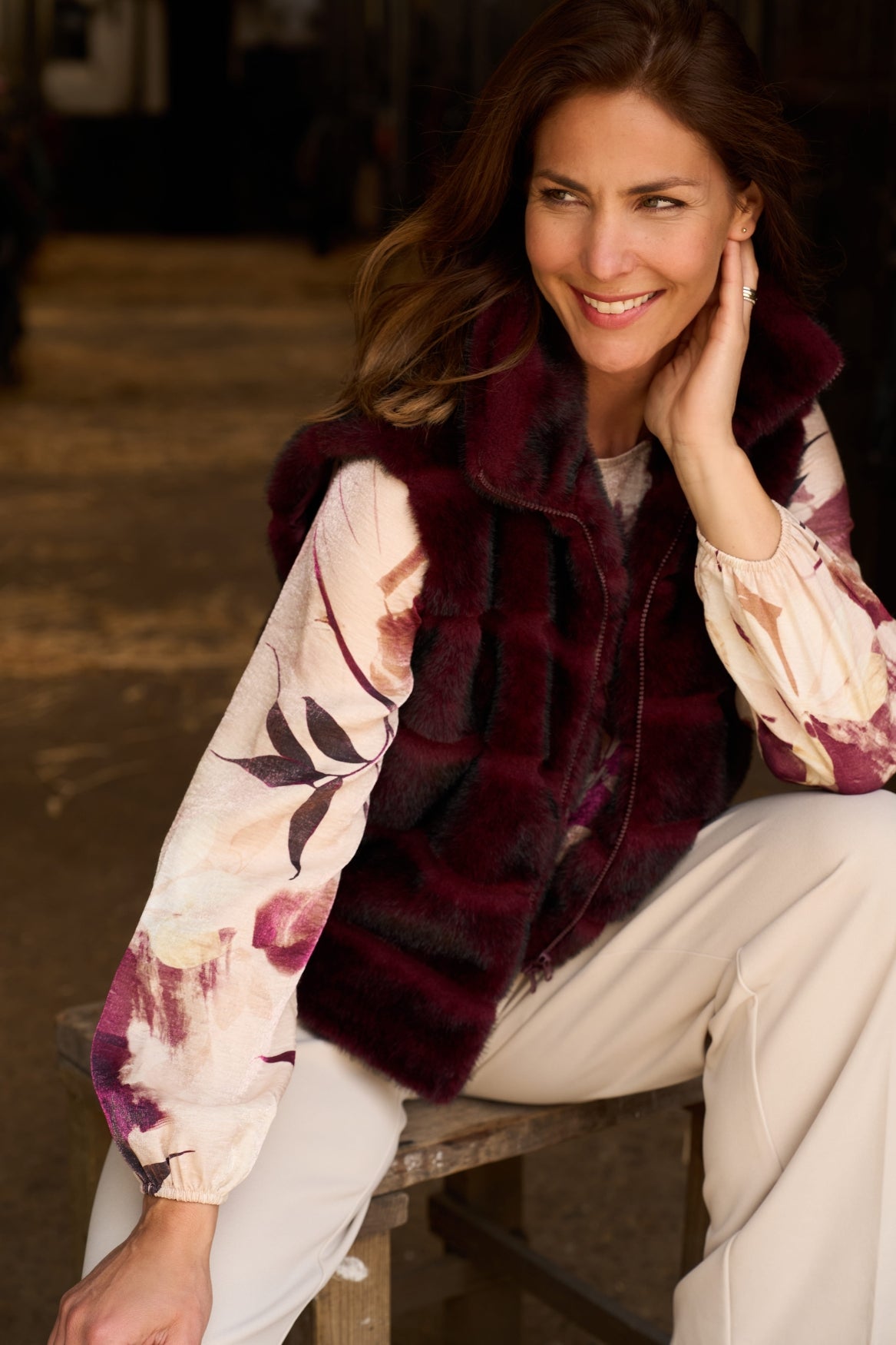 Gilet Moor SL Lines Short-RMJ Shaggy Faux Fur | Grape Wine