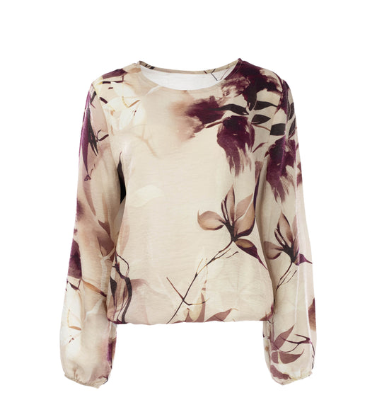 Top Delina LS-NB Whisper Beige Soft Floral Woven | Whisper Beige