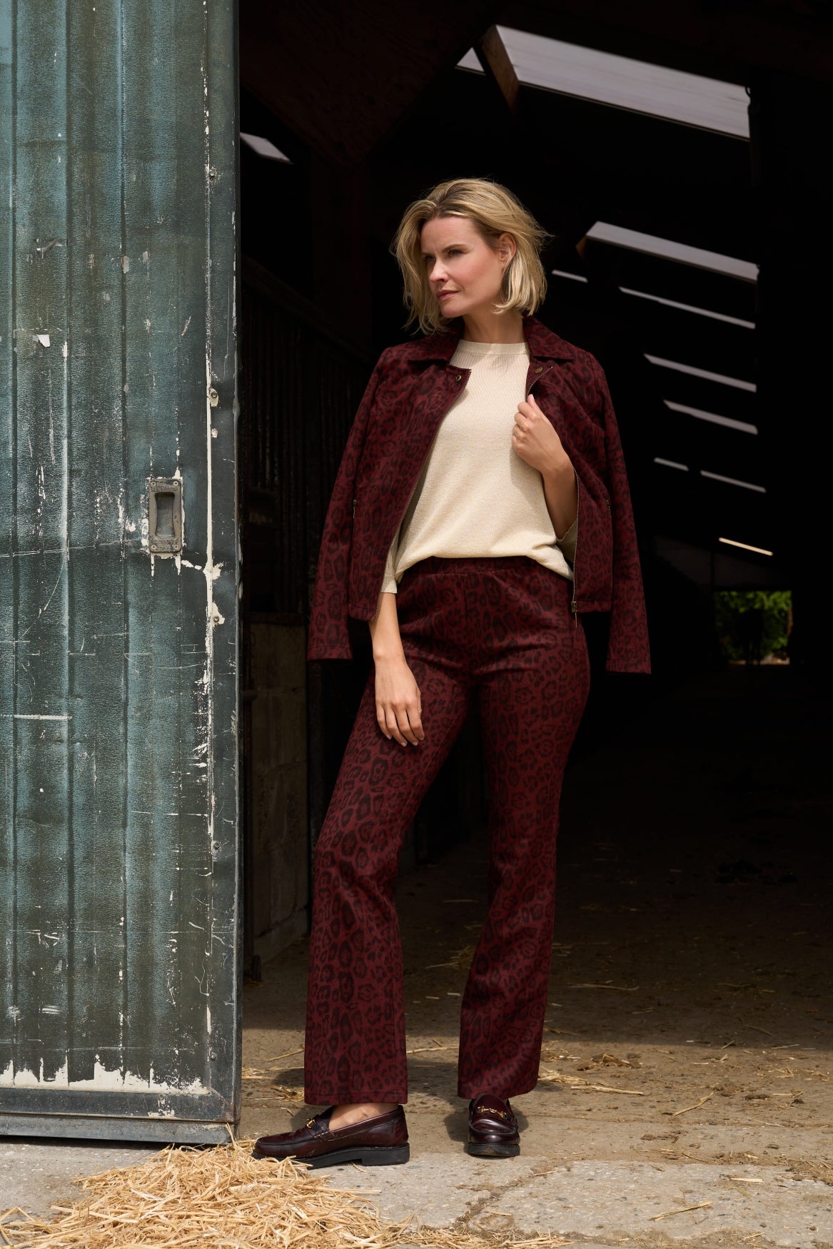 Pantalon Ankie-NS/BL-RMJ Rhubarb Red Leopard Tricot Knit | Rhubarb Red