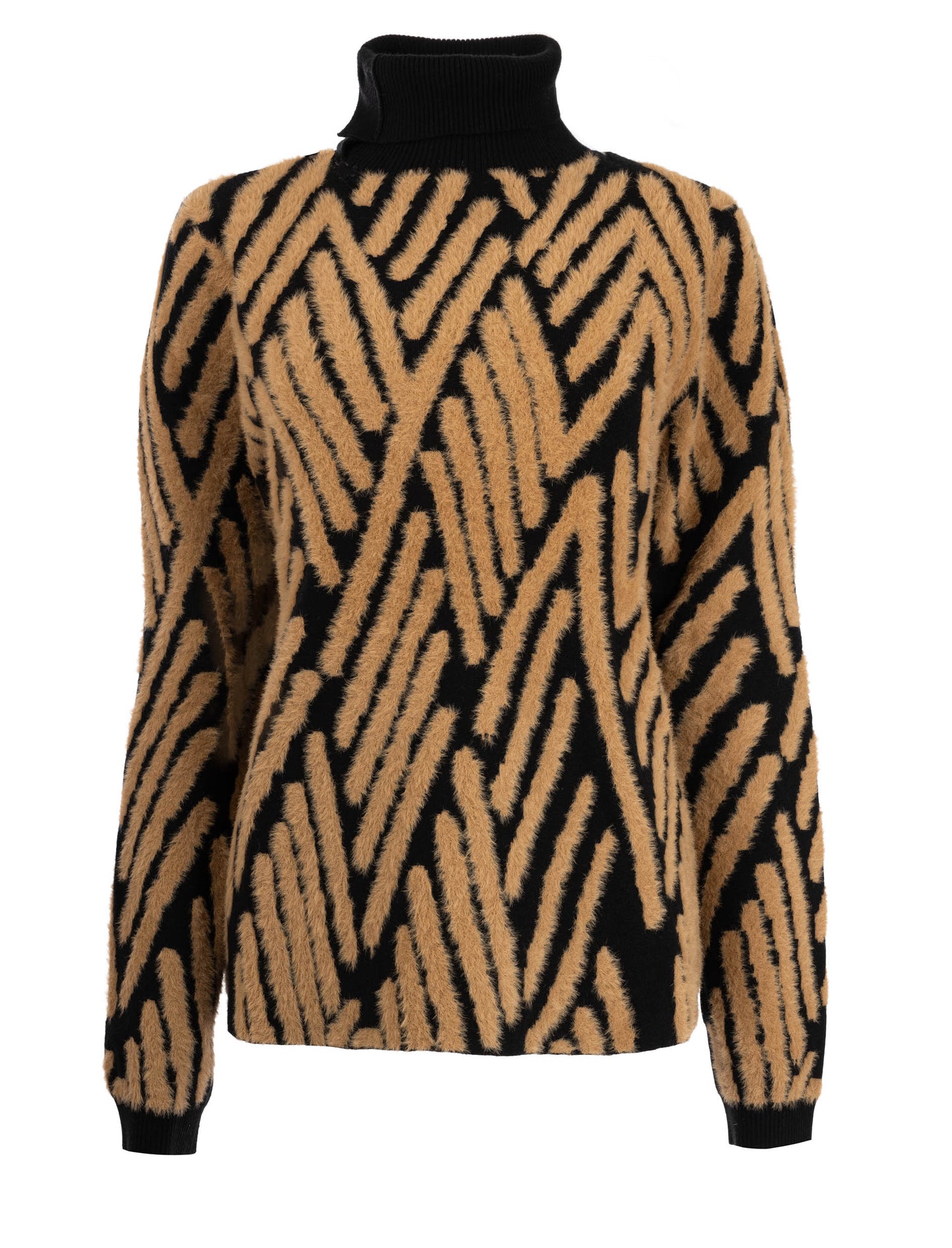 Trui Elisian LS-RMJ Furry Print Knit | Black-Tanzine