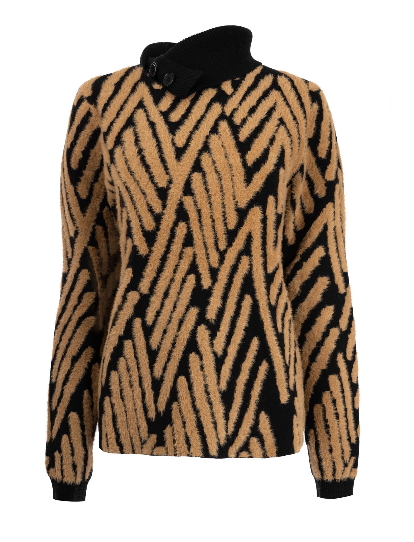 Trui Elisian LS-RMJ Furry Print Knit | Black-Tanzine
