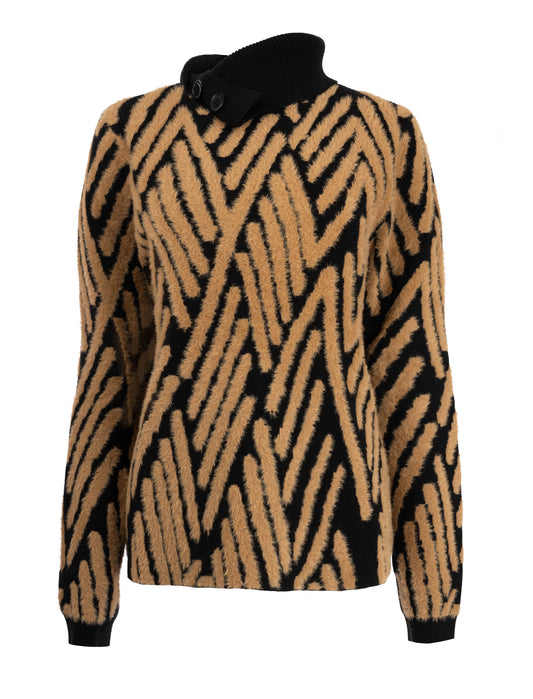 Trui Elisian LS-RMJ Furry Print Knit | Black-Tanzine