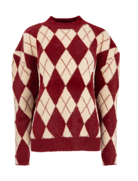Trui Beata LS-RMJ Furry Print Knit | RhubarbRed-Buttercr.