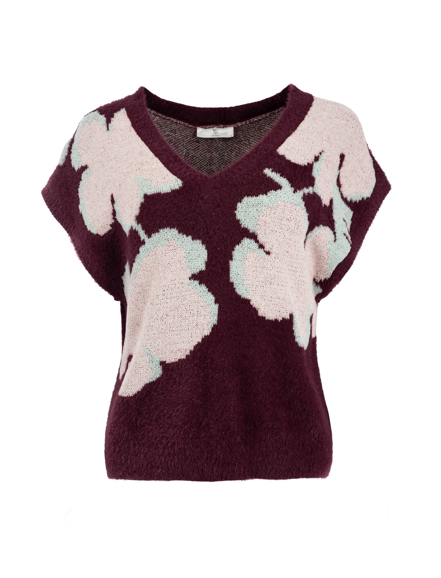 Gebreide Top Senja SL-RMJ Furry Print Knit | GrapeWine-Blch.Mauve