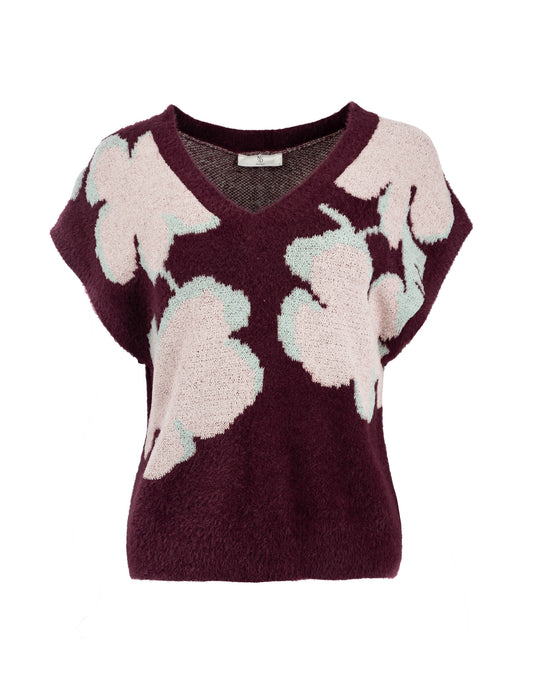 Gebreide Top Senja SL-RMJ Furry Print Knit | GrapeWine-Blch.Mauve