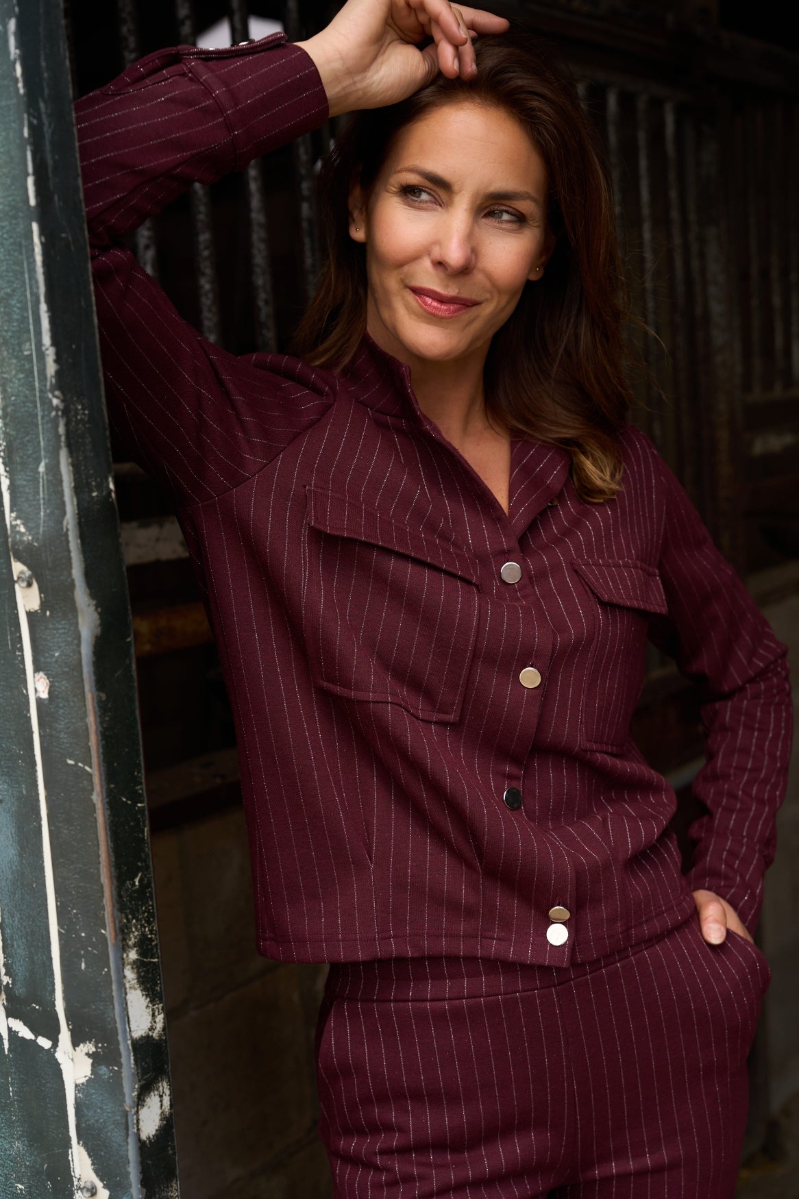 Jasje Gray Pinstripe Lurex | Cabernet Red