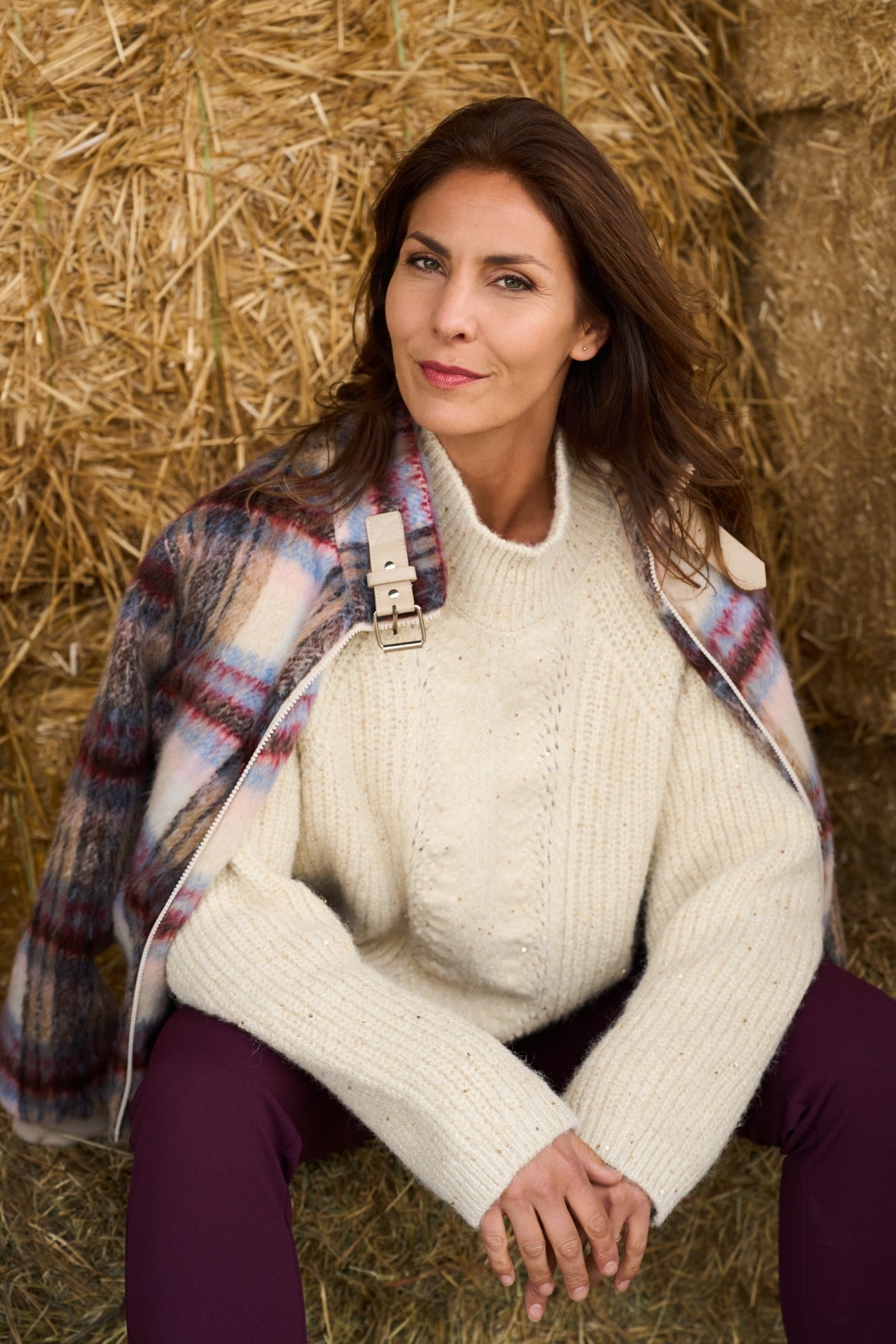 Trui Kajsa LS-RMJ Cable Sequin Knit | Buttercream