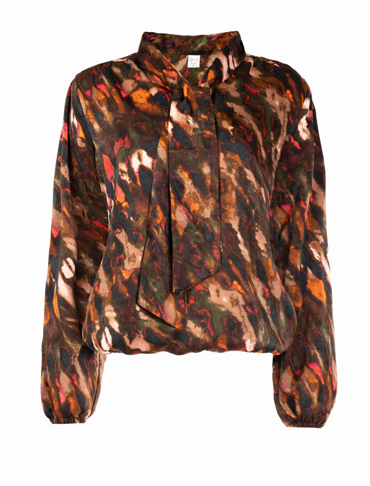 Top Merina LS Bordeaux Abstract Stains Woven | Bordeaux