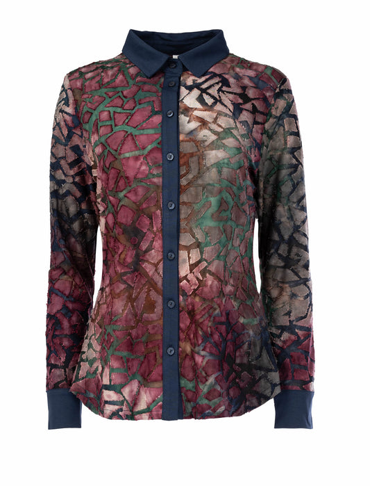 Blouse Micha LS Aubergine Graffical Raw Edge Tricot | Aubergine