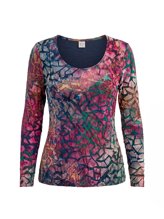 Top Alesias FW Plain LS Aubergine Graffical Raw Edge Tricot | Aubergine