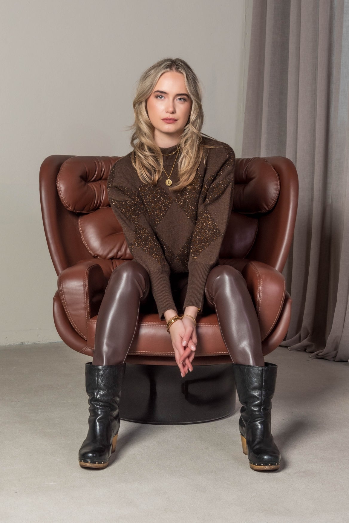Sigrid  Lurex Argyle | Dark Brown