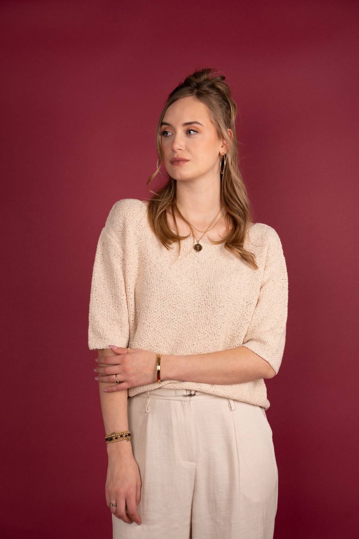 Sweater Nikkie Tape Yarn | Beige