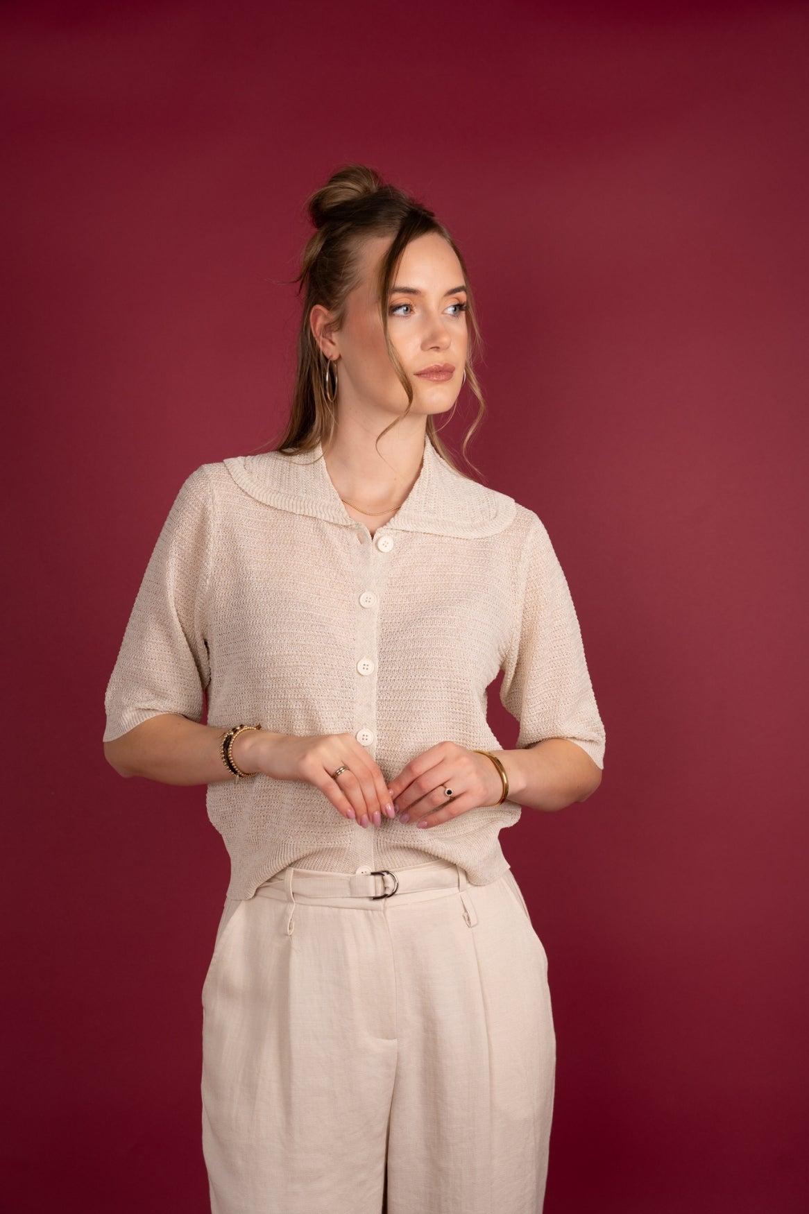 Vest Nintje Knitted Linen | Light Beige