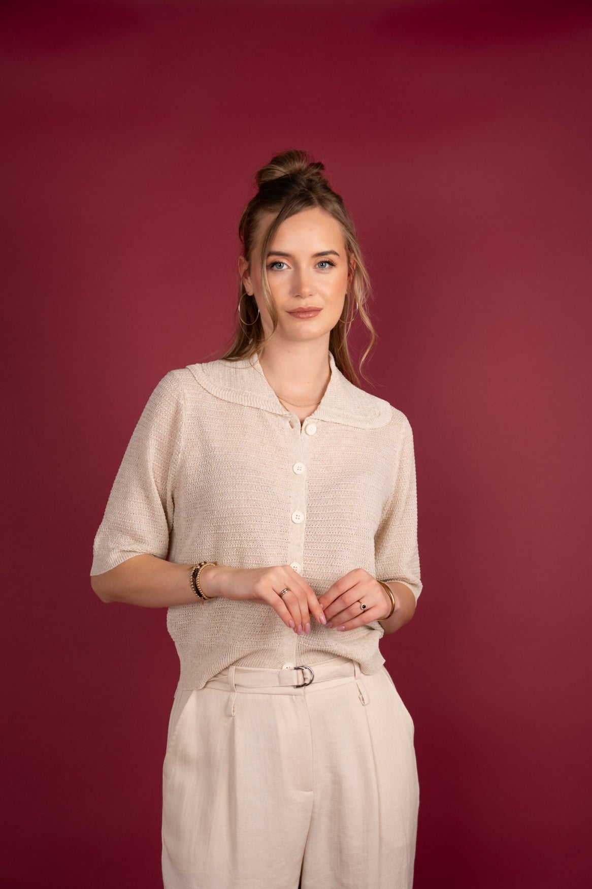 Vest Nintje Knitted Linen | Light Beige