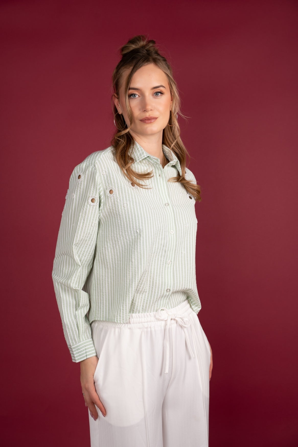 Blouse Nanou Seersucker with Pearls | Mint