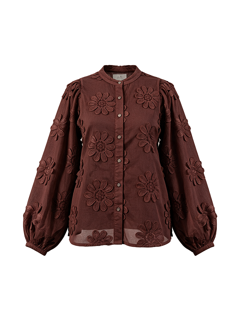 Job LS New Flower Embroidery | Brandy Brown