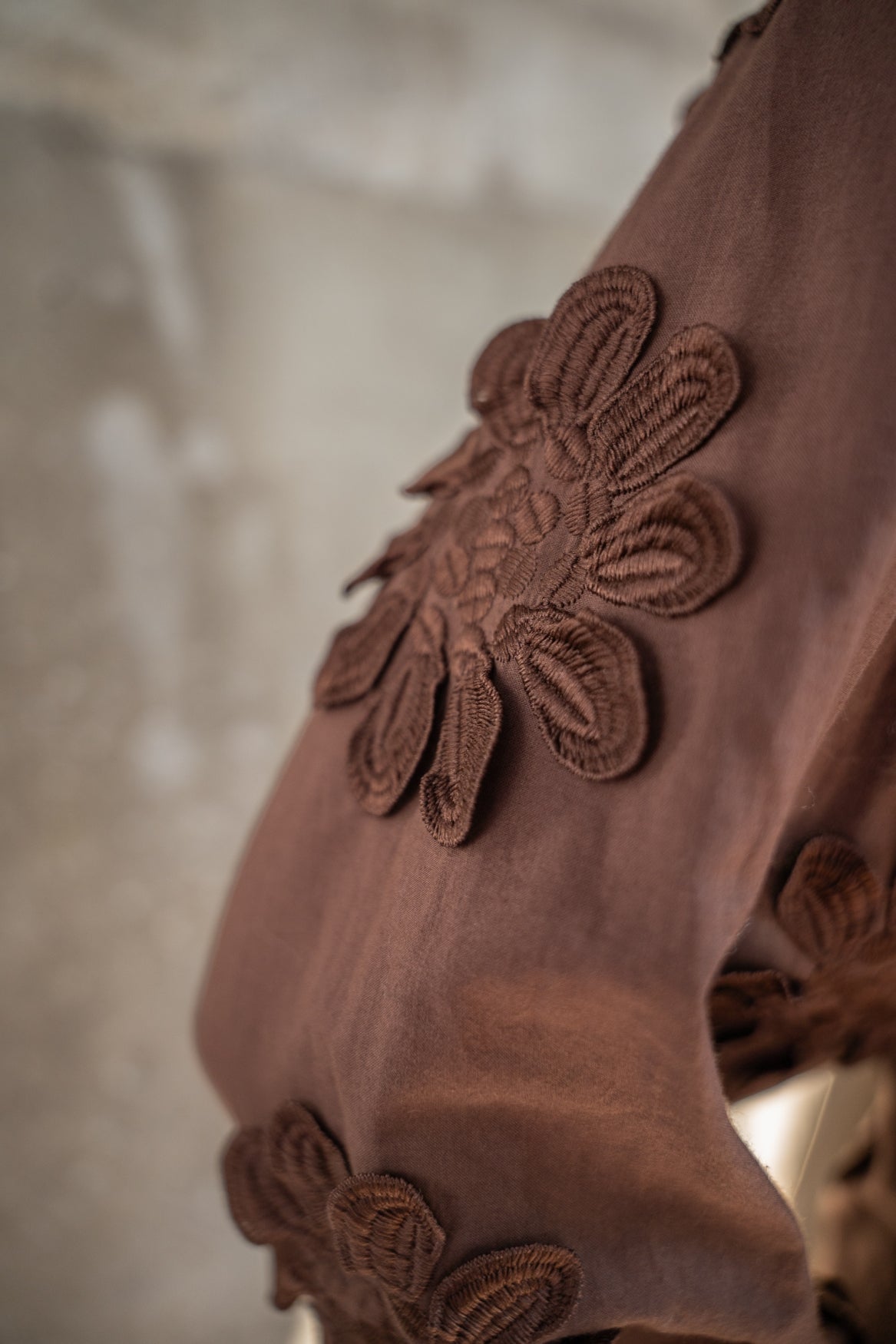 Blouse Job LS New Flower Embroidery | Brown