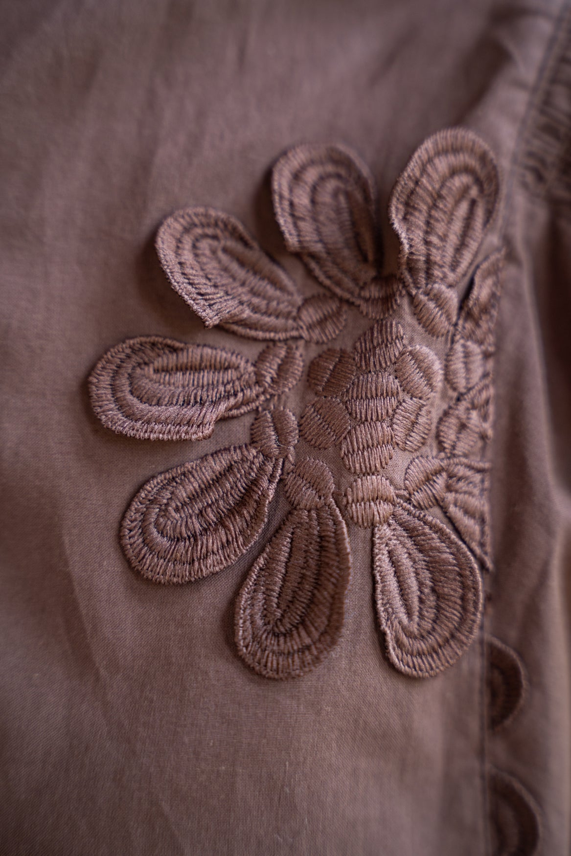 Blouse Job LS New Flower Embroidery | Brown